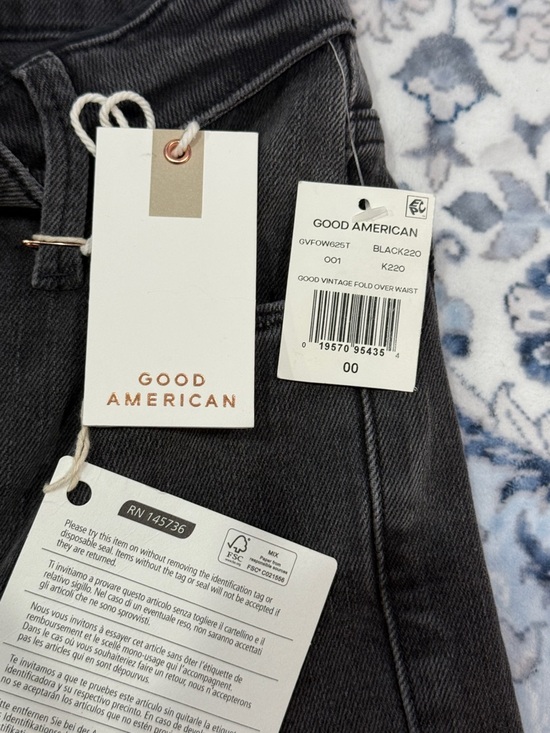 Good American Straight-Leg High-Rise Black Jeans with Tie Waist - Picture 3 of 7